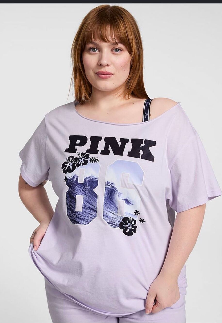 VS Pink  off the shoulder tee t shirt top purple flower xl oversized floral